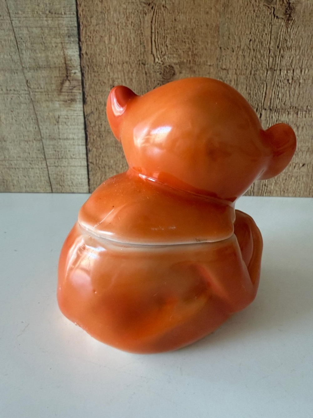 Vintage 1940’s Hand Painted Orange Ceramic Monkey Sugar Bowl 🐵🐒 - Picture 7 of 11
